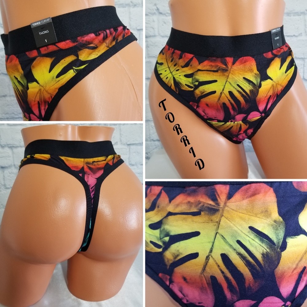 torrid Black Tropical Leaf High-Cut Thong
